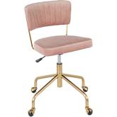 Tania Task Office Chair in Pink Velvet & Gold Metal